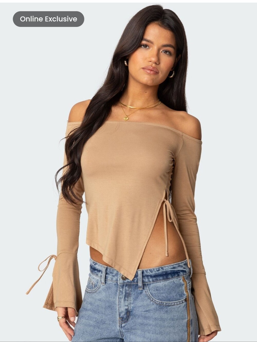 Edikted Asymmetric Off Shoulder Top Size Small Long Sleeve